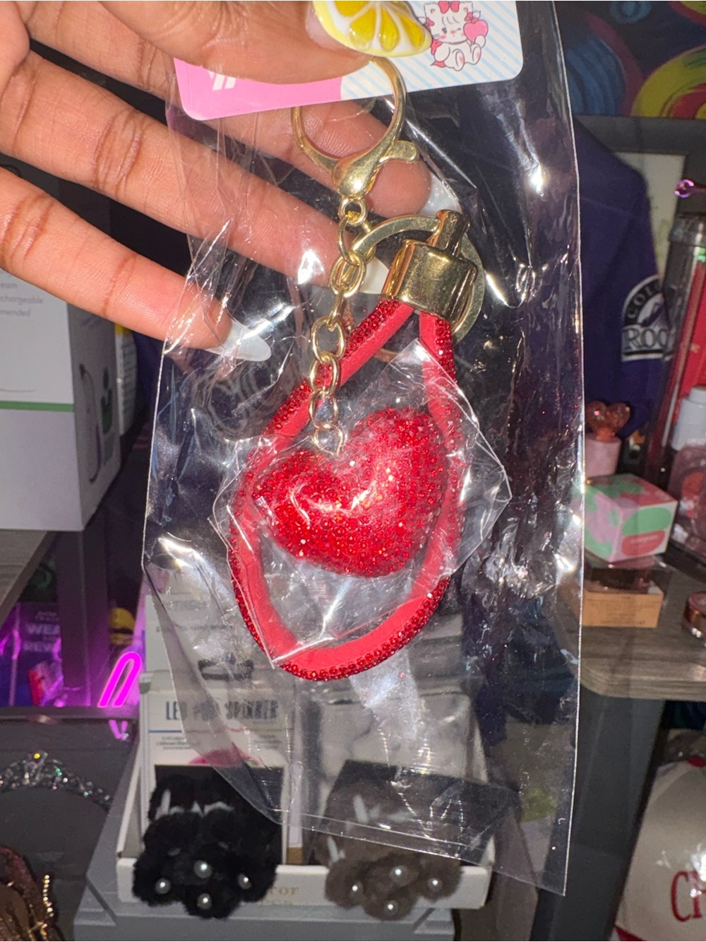 Red Heart Charm Keychain Bag Accessory